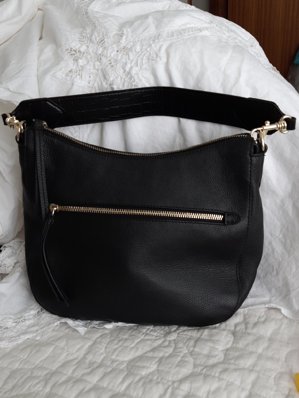 Banana Republic Black Leather Shoulder Hobo with Gold Hardware